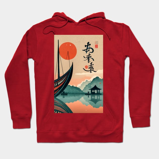 Japanese sunset fishing Hoodie by Scar